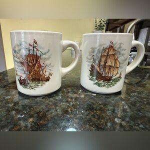 Vintage Ship Beer Mugs set of 2